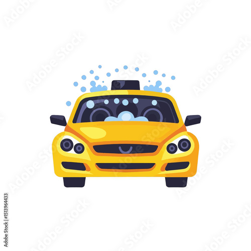 Yellow-taxi-car-being-washed-illustration-vector-graphic
