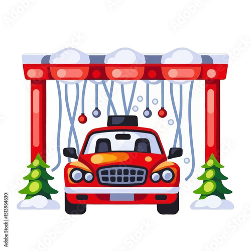 Car-wash-winter-illustration-red-vehicle-snowy-scene-christmas-decor