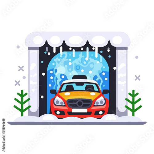 Car-wash-illustration-winter-scene-taxi-vehicle-cleaning