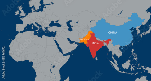 Map highlighting India, Pakistan, and China: geopolitical relations and territorial boundaries in South Asia