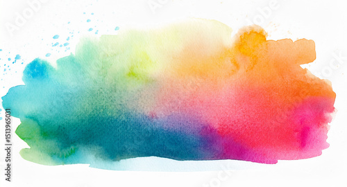 Watercolor colorful gradient, paper texture, aquarelle neon print on white background