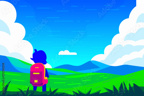 Young Explorer Enjoying Scenic Landscape on a Journey