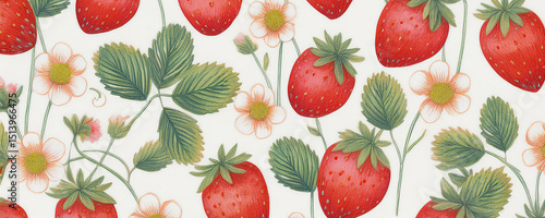 Strawberry natural vintage hand drawn background with red berries, simple wallpaper