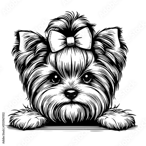 Yorkshire Terrier Peeking Dog Vector Illustration Isolated on White