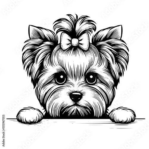 Yorkshire Terrier Peeking Dog Vector Illustration Isolated on White