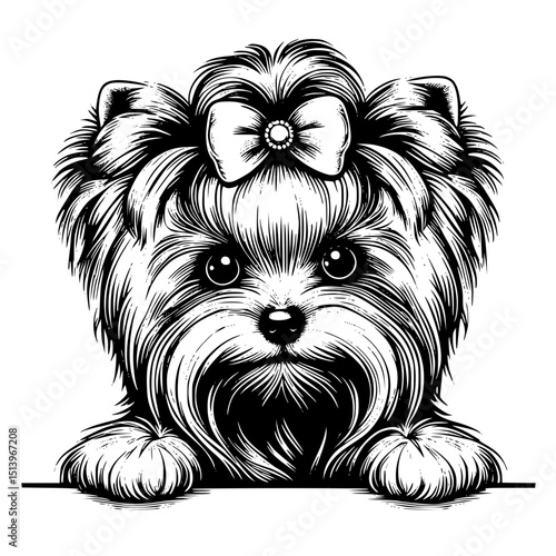 Yorkshire Terrier Peeking Dog Vector Illustration Isolated on White