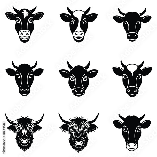 set of animals cow head