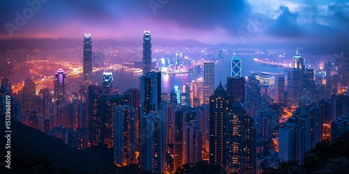 Hong Kong's Stunning Skyline Shimmers Under the Veil of Night's Embrace