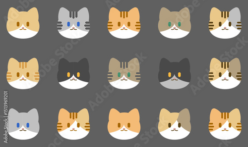 Vector Cat Icon with different pattern and color