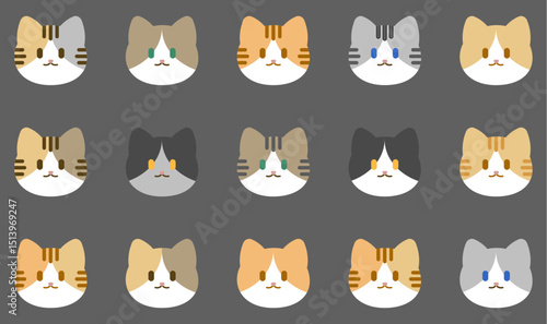 Vector Cat Icon with different pattern and color