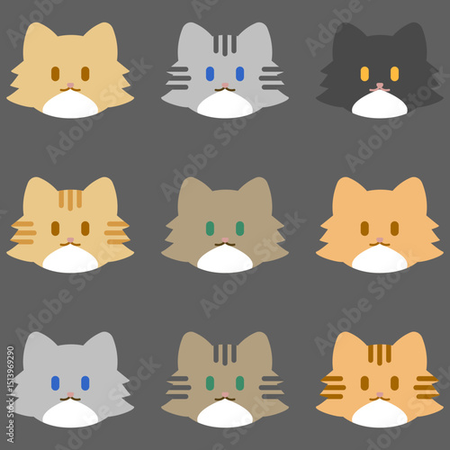 Vector Cat Icon with different pattern and color