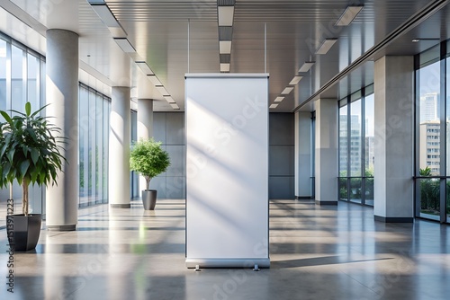 modern office building with white banner mockup template