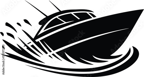 Stylish Black and White Boat Illustration Speedboat Design Graphic