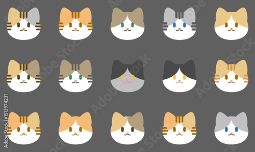 Vector Cat Icon with different pattern and color