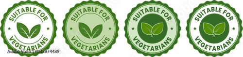 Four green Organic labels, Set of Green Suitable for Vegetarians Labels, Eco Badges with Leaf Icons in Various Shades