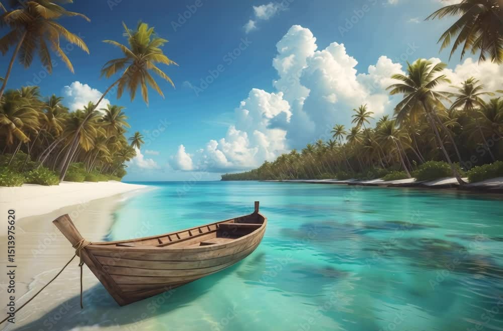 Tropical paradise wooden boat calm ocean beach Tropical paradise wooden boat calm ocean beach