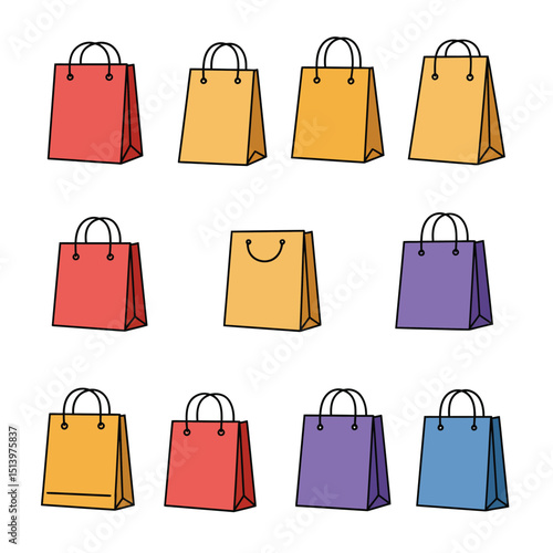 Branded retail shopping bags semi flat colour vector objects. Packaging for gift, clothes. Editable cartoon clip art icons on white. Simple spot illustration for web graphic design and animation