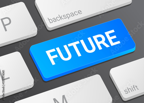 Close up Future Button on Laptop or Computer Keyboard for Innovation Technology Digital Interface Concept 3D Illustration