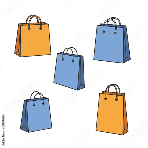 Branded retail shopping bags semi flat colour vector objects. Packaging for gift, clothes. Editable cartoon clip art icons on white. Simple spot illustration for web graphic design and animation