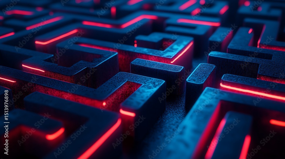 A cyber-themed maze of complex geometry with glowing pathways
A cyber-themed maze of complex geometry with glowing pathways