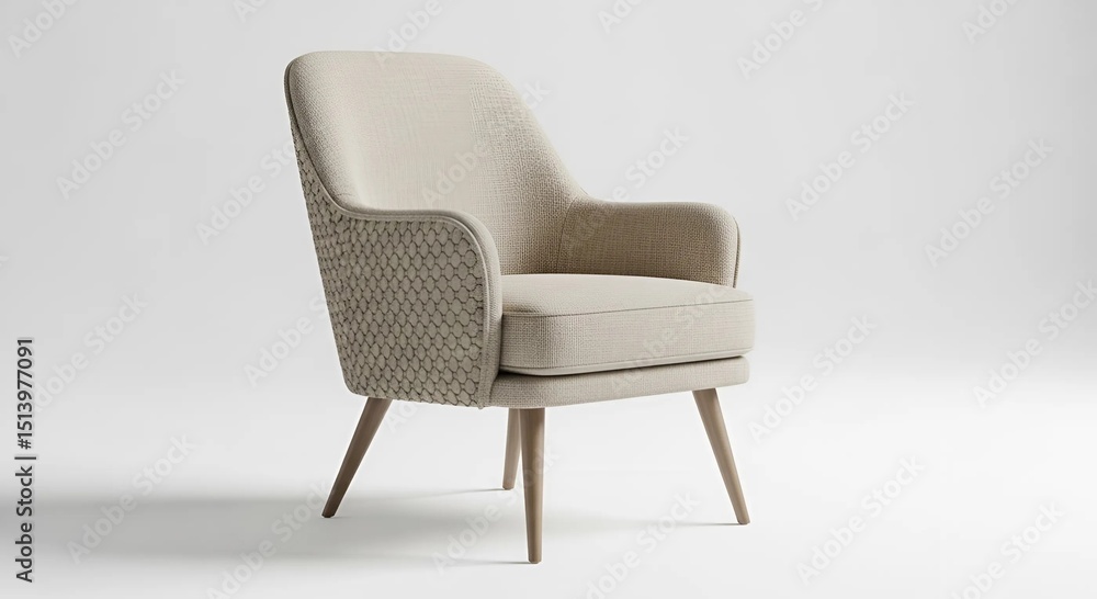 Modern Beige Armchair with Textured Back and Sides, Isolated on a White Background Modern Beige Armchair with Textured Back and Sides, Isolated on a White Background
