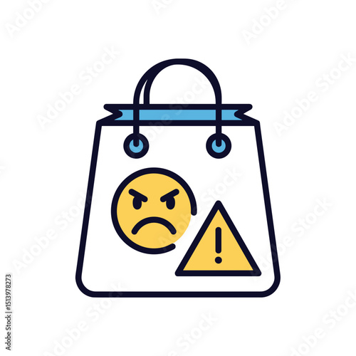 Shopping bag illustration with angry face and warning symbol  
