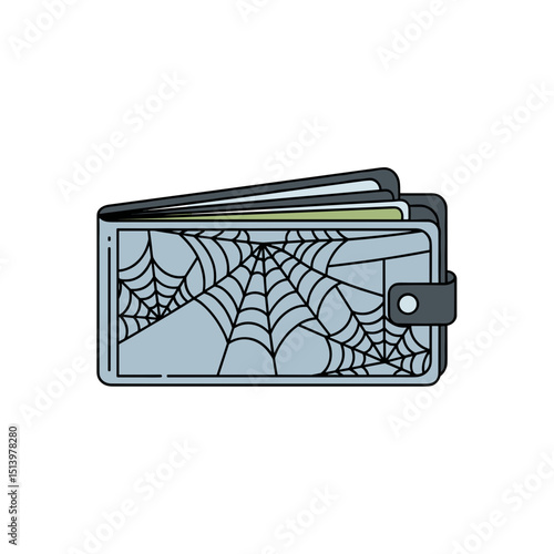 Spiderweb-covered wallet showing signs of neglect and dust  
