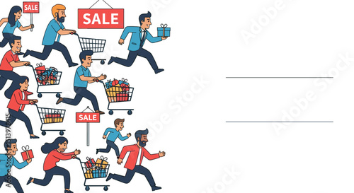 People rushing with shopping carts during a sale event concept  