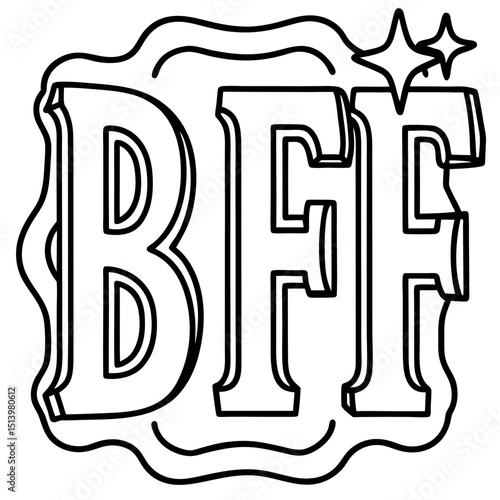 Best friends forever fun word art in doodle style Line Art Vector illustration