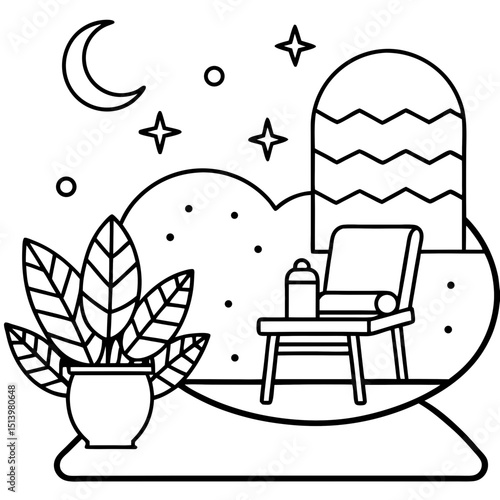 Chill casual relax themed word in fun design Line Art Vector illustration