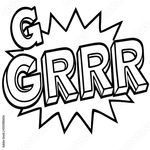 Grrr growling expression in artistic sketch form Line Art Vector illustration