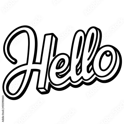 Hello greeting word with friendly sketch style Line Art Vector illustration