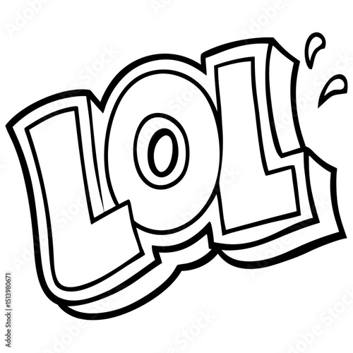 Lol laughing expression in a fun word sketch Line Art Vector illustration