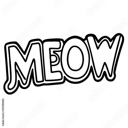 Meow cat sound inspired doodle in fun line art Line Art Vector illustration