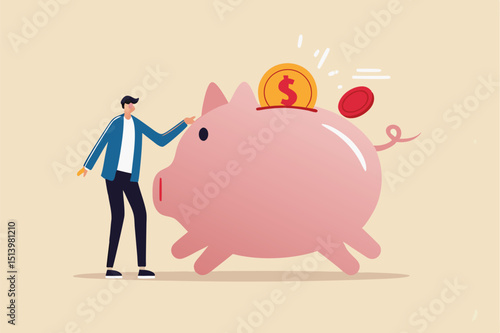 Emergency funds prepared to pay for unexpected situation in life, loss a job, economic crisis causing income cut or accident concept, smart man standing with piggy bank with emergency siren light.