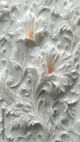 Intricate white floral for luxury interior high resolution photo