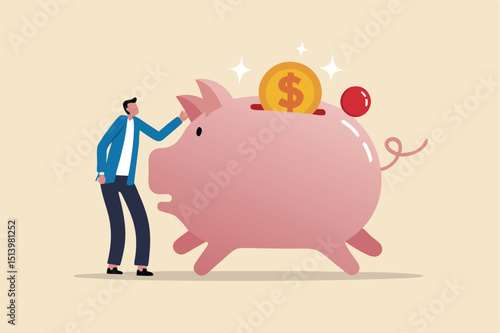 Emergency funds prepared to pay for unexpected situation in life, loss a job, economic crisis causing income cut or accident concept, smart man standing with piggy bank with emergency siren light.