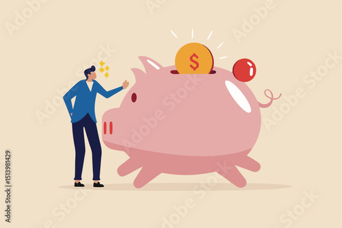 Emergency funds prepared to pay for unexpected situation in life, loss a job, economic crisis causing income cut or accident concept, smart man standing with piggy bank with emergency siren light.