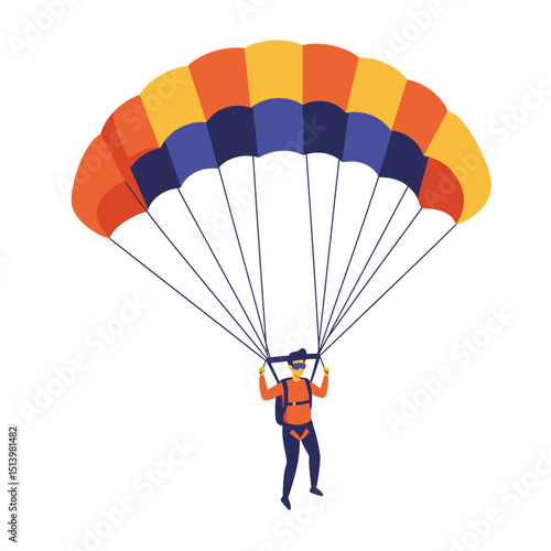Parachuting flat vector illustration. Skydiving, paragliding experience. Extreme sports. Active lifestyle. Outdoor activities.