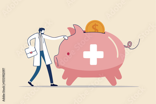Emergency funds prepared to pay for unexpected situation in life, loss a job, economic crisis causing income cut or accident concept, smart man standing with piggy bank with emergency siren light.