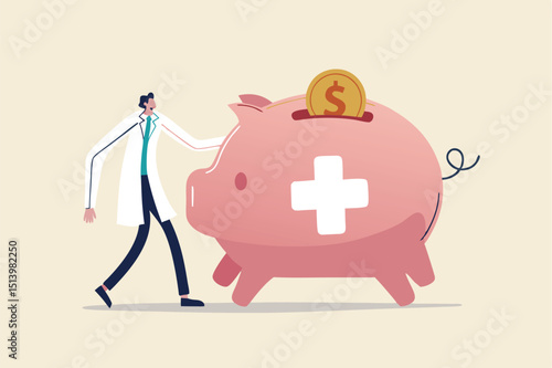 Emergency funds prepared to pay for unexpected situation in life, loss a job, economic crisis causing income cut or accident concept, smart man standing with piggy bank with emergency siren light.
