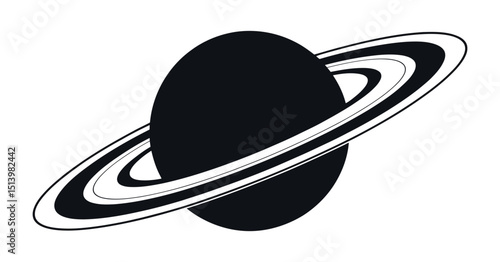 Monochrome Illustration of Saturn with Rings on White Background Space Exploration and Astronomy Concept Isolated Graphic Element for Design and Decoration