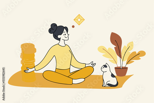 Passive income getting money while doing nothing, financial independence retire early, being wealthy by passive investing concept, young woman sitting relax getting stack of money coins in her hand.