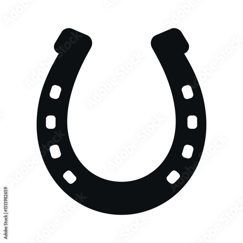 Simple Black Horseshoe Silhouette Symbol of Luck and Protection for Horse Riding Equestrian Sports and Western Heritage Isolated