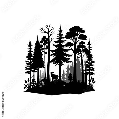 Forest and Deer Silhouette Landscape