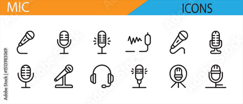 Microphone Icon Set for Audio, Sound Systems, and Voice Recording Equipment