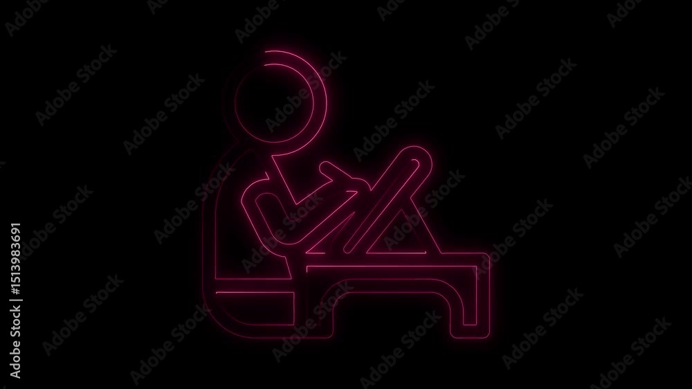 Glowing Neon Outline of Person Working at Desk with Drafting Tools in Futuristic Workspace Concept Glowing Neon Outline of Person Working at Desk with Drafting Tools in Futuristic Workspace Concept