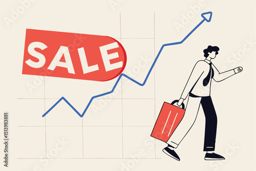 Stock market is on sale when market plunge in economic crisis, buy point to make profit in long run concept, businessman investor expertise pointing at lowest with sale price tag on stock market graph