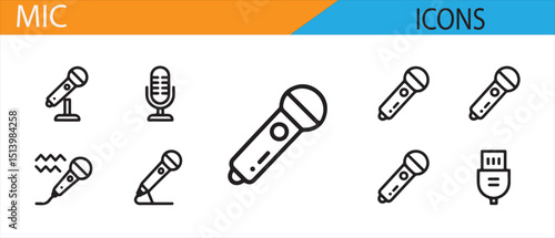 Collection of Microphone Icons Representing Wireless, USB, and Studio Models

