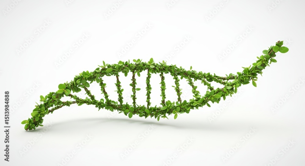 Naklejka premium Green leafy plant forming a biological DNA helix structure. Environmental conservation and sustainable natural energy concept.